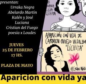 Concentración y arte  en Plaza de Mayo por la Aparición con Vida de «Lichita» Villalba