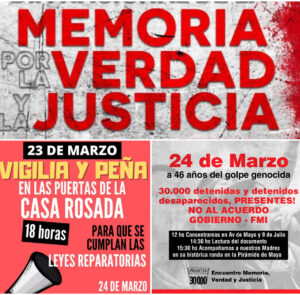 24 de Marzo: el Encuentro Memoria, Verdad y Justicia concentra a las 12:00 y marcha a Plaza de Mayo