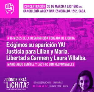 ¡16 meses sin Lichita!: Concentración en Cancillería argentina