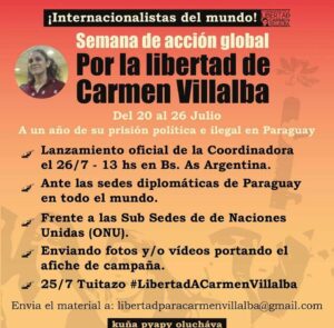 Llamamiento a Semana de Acción Global por la Libertad de Carmen Villalba, del 20 al 26 de julio 