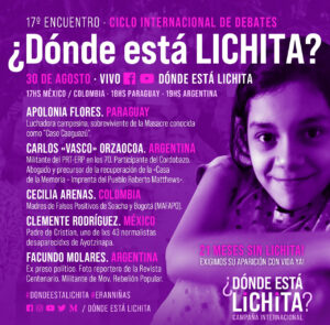 17° Encuentro: Ciclo Internacional de Debates ¿Dónde está Lichita?/ Día Internacional de las Víctimas de Desapariciones Forzadas