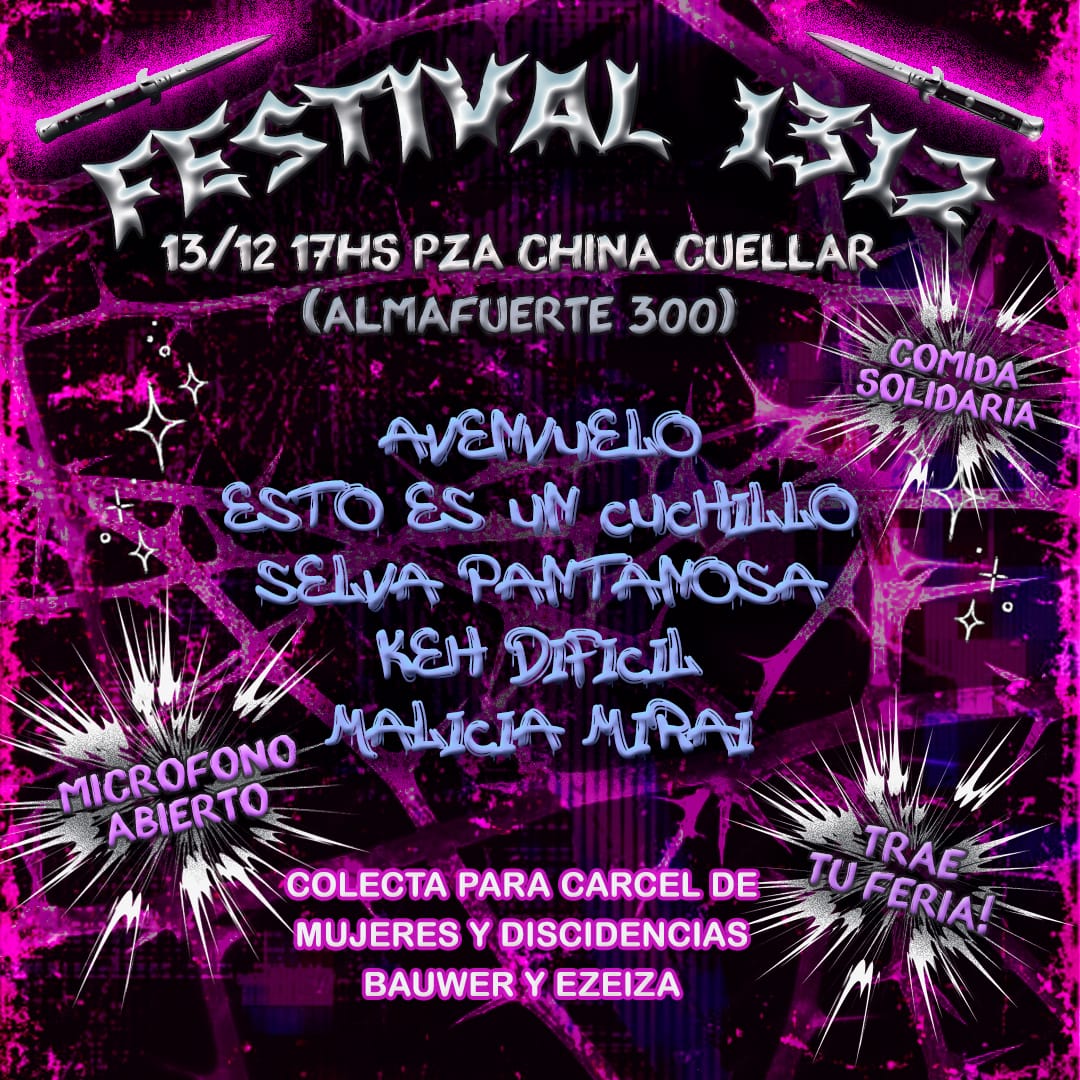 FESTIVAL ANTICARCELARIO EN LA PLAZA CHINA CUELLAR-VIERNES 13 DE DICIEMBRE 17HS