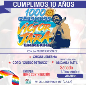 EL SÁBADO 1° DE NOVIEMBRE CELEBRAMOS LOS 10 AÑOS DE “1000 GUITARRAS PARA VÍCTOR JARA. ARGENTINA”