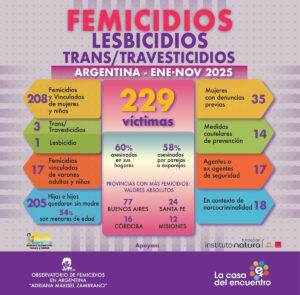 1 DE DICIEMBRE, 2025. EN ARGENTINA EN 11 MESES 229 VÍCTIMAS DE VIOLENCIA DE GÉNERO