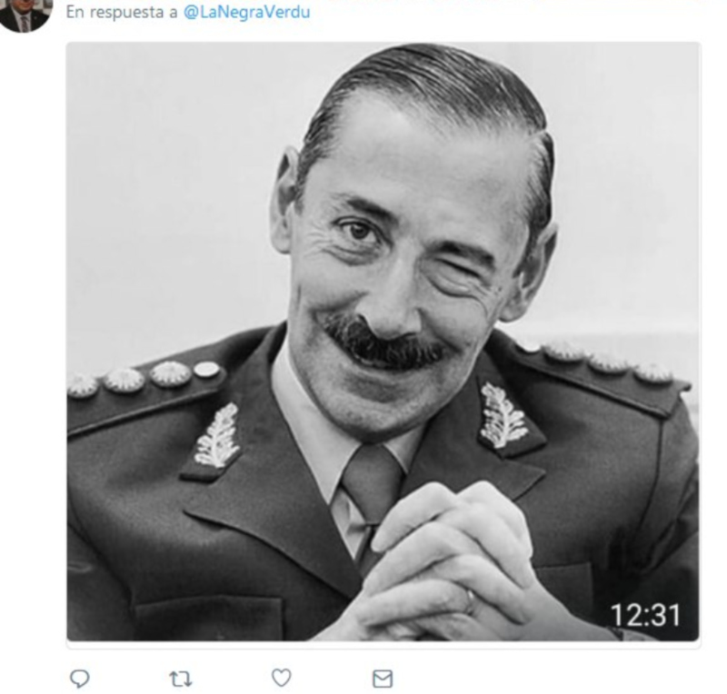 Imagen del dictador Videla envíado a Carmen Verdú