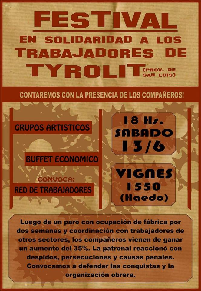 Haedo: Festival solidario con los trabajadores de Tyrolit San Luis