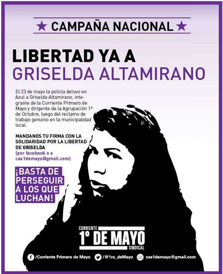 Campaña Nacional: ¡Libertad ya a Griselda Altamirano, presa por luchar!